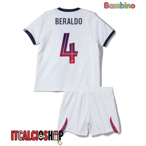 Paris Saint-Germain Lucas Beraldo #4 Seconda Maglia Bambino 2026-27 Manica Corta (+ Pantaloni corti)